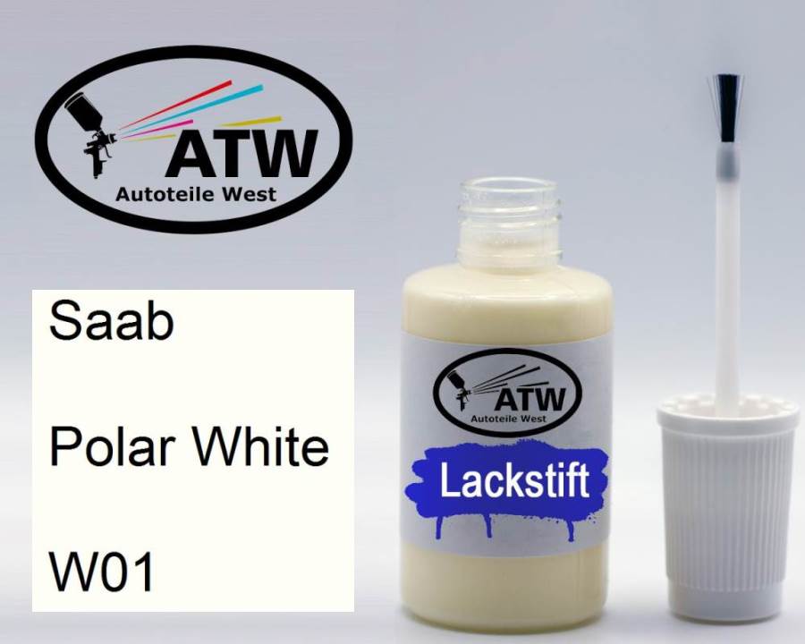Saab, Polar White, W01: 20ml Lackstift, von ATW Autoteile West.